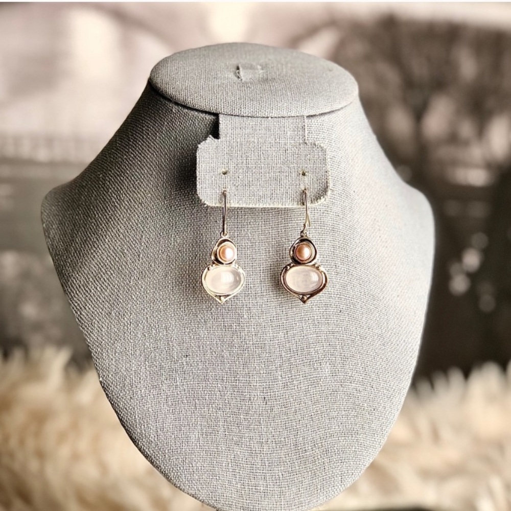Hagit Gorali Cultured Pearls w Pink Gem Earrings
